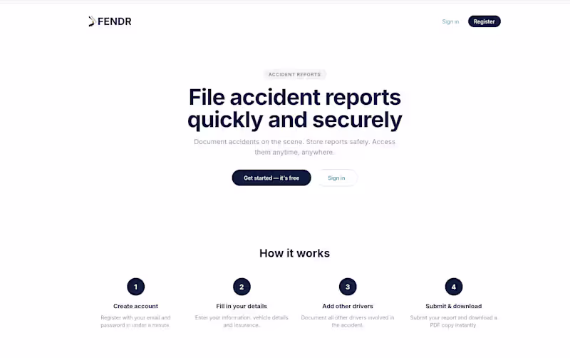 Cover image for FENDR is an automobile accident