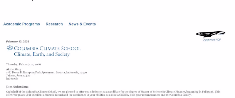 Cover image for Successful Admit for Columbia 