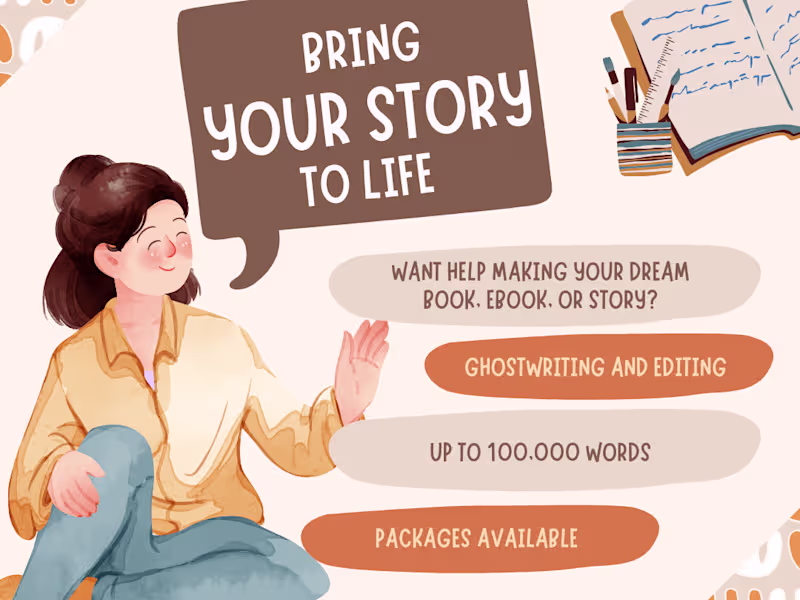 Cover image for I will ghostwrite your fiction story up to 50K+ words!