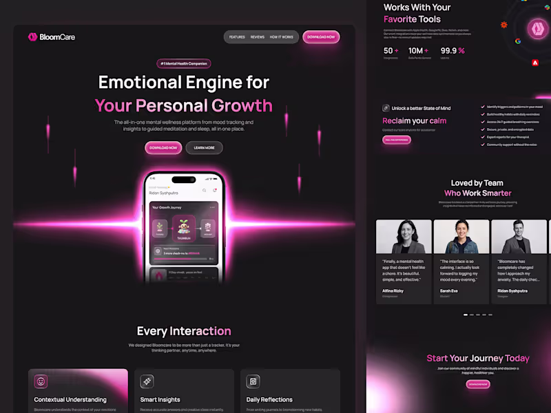 Cover image for Bloomcare Mental Health Landing Page Design