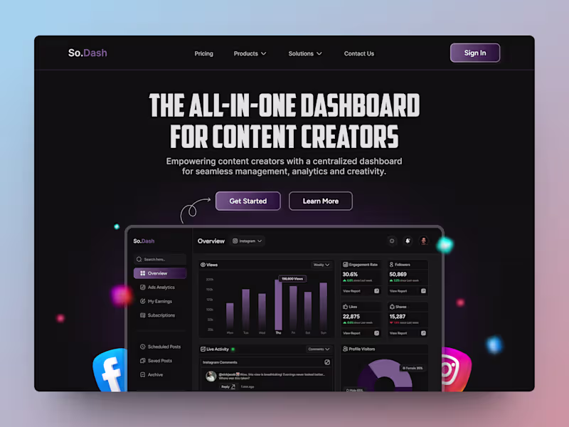 Cover image for Social Media Dashboard - Product Landing Page