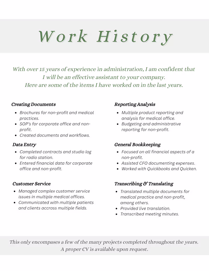 Cover image for Work History Summary