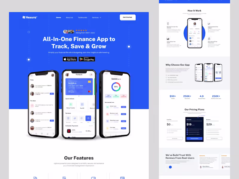 Cover image for Finance Mobile App Website Landing Page