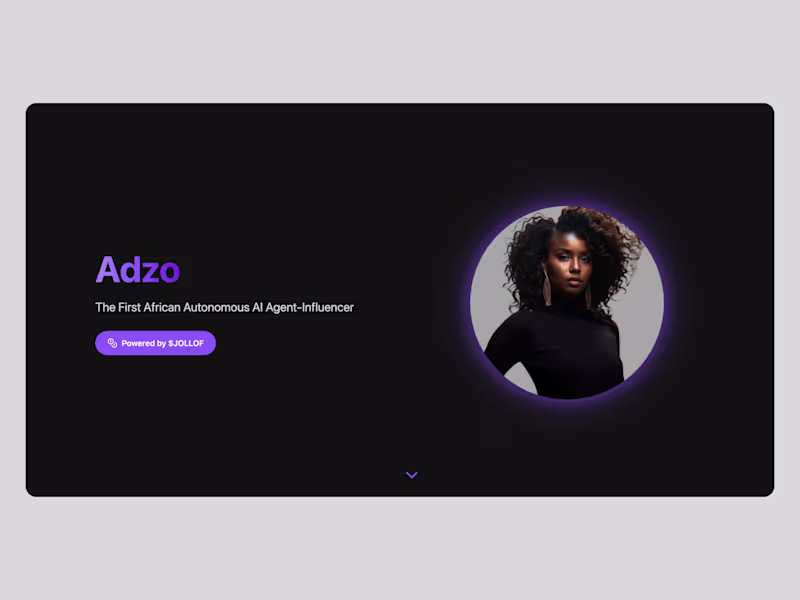 Cover image for landing page for Adzo Boateng, an AI Agent-influencer born o...