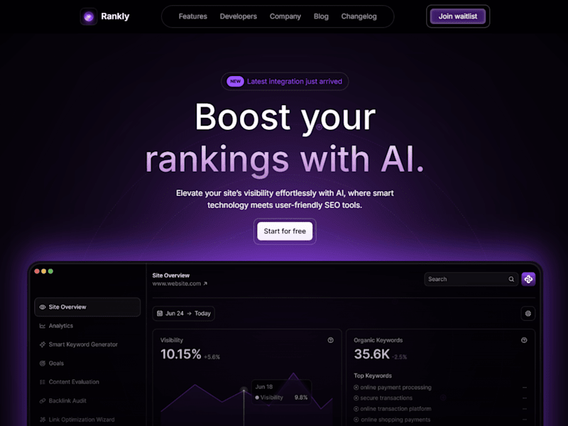 Cover image for Rankly - AI Seo Tool - Landing Page - Personal Project