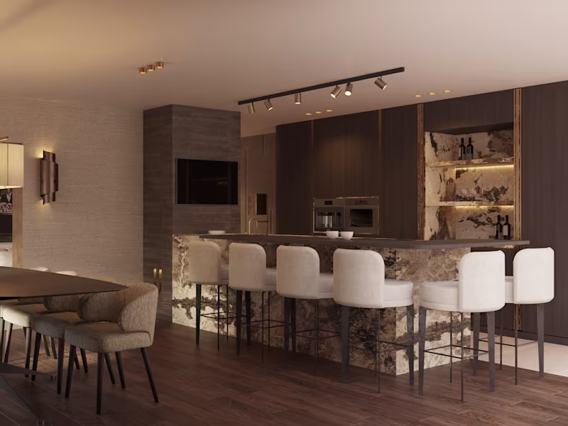 Cover image for Open-Space Interior | Living, Dining & Kitchen 3D Visualization