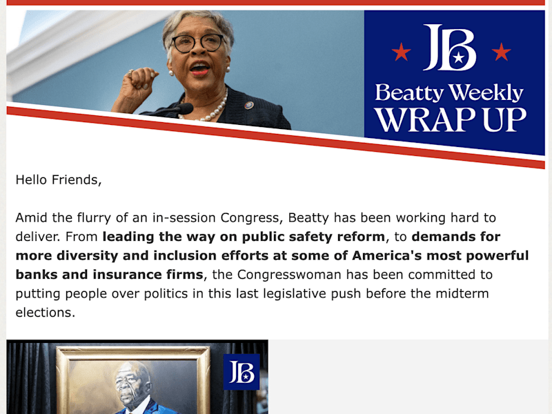 Cover image for Congresswoman Beatty's Weekly Newsletter