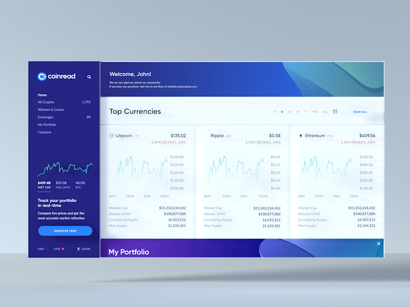 Cover image for Fintech Admin Dashboard design for Coinread: Web App, UX UI