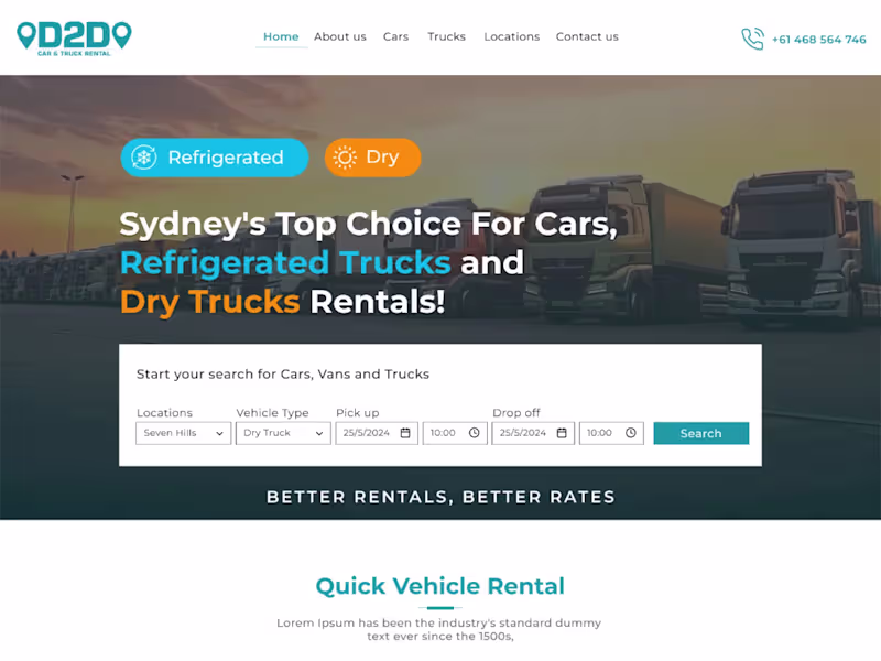 Cover image for Refrigerated Trucks and  Dry Trucks Rentals Website Design