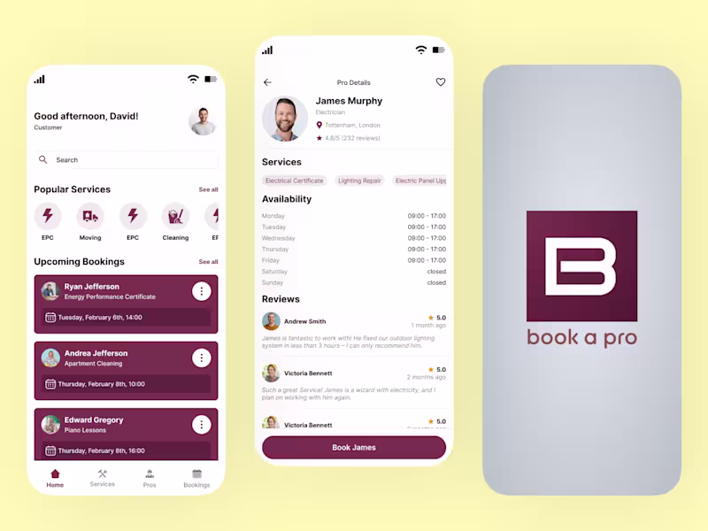 Cover image for Book a Pro | UI/UX Designer & App Developer