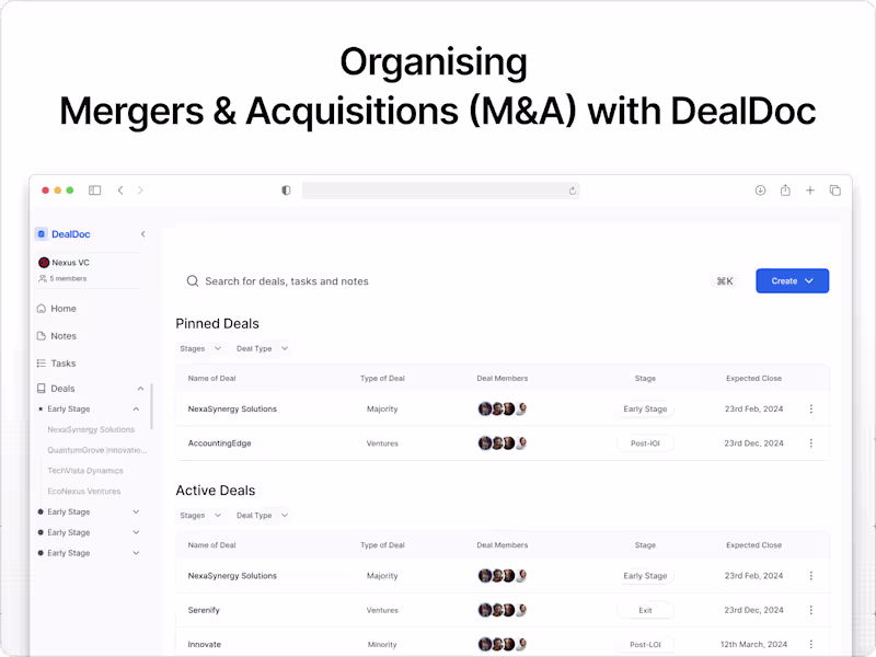 Cover image for Organising Mergers and Acquisitions (M&A) with DealDoc