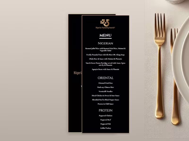 Cover image for Menu card for Nigerian Marketing Awards