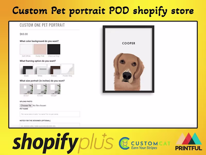 Cover image for Premium Pet portrait print on demand or POD Shopify store