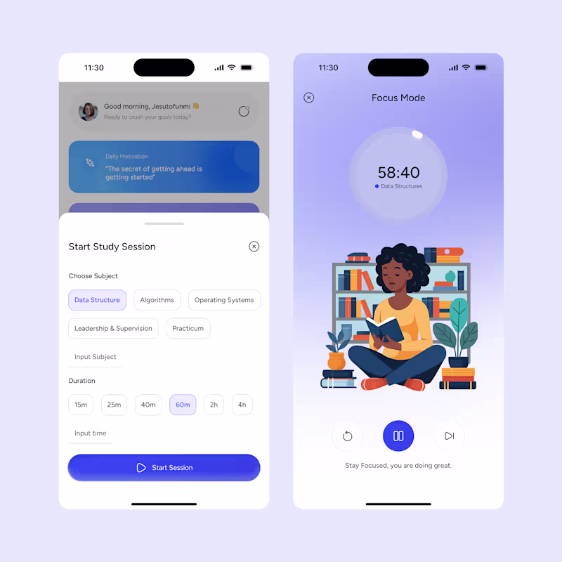 Cover image for I just designed a complete Study App session flow from Focus...