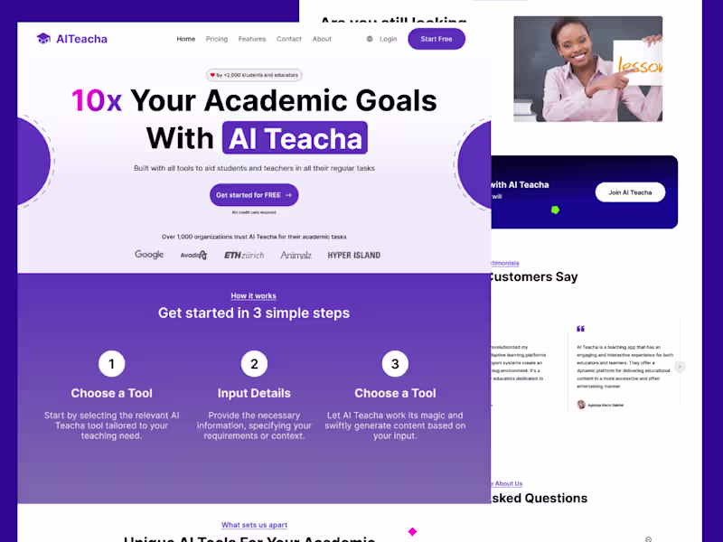 Cover image for AI Teacha - Dashboards and Landing Page