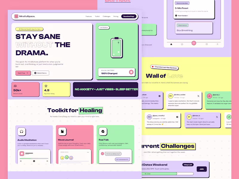 Cover image for MindfulSpace, Landing Page for a Mindfulness App