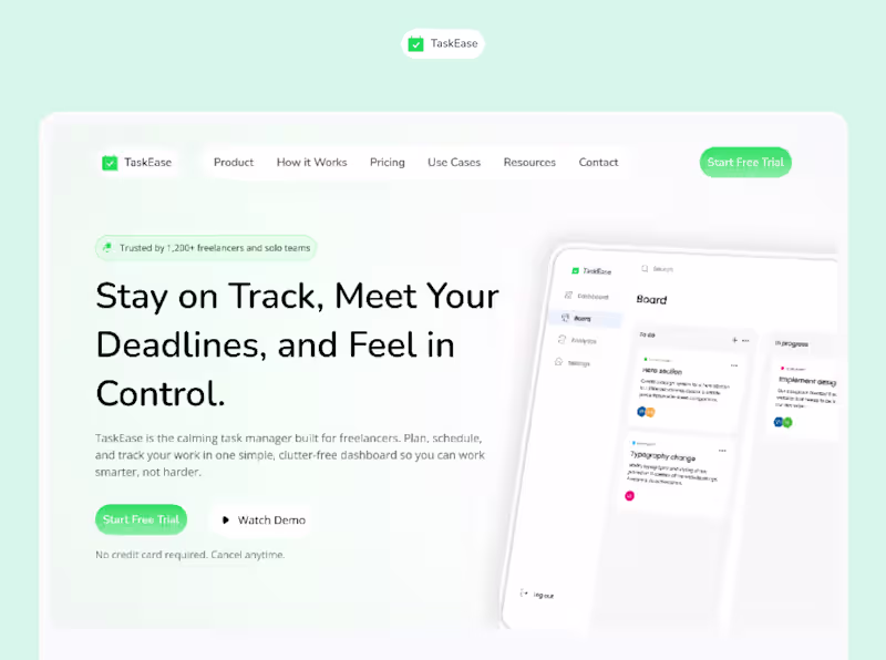 Cover image for TaskEase Landing Page Design