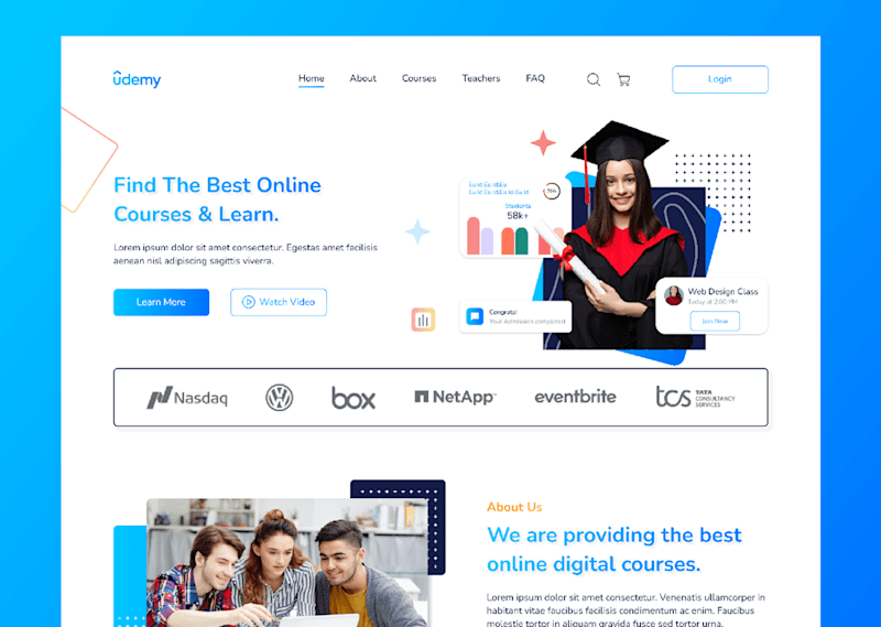 Cover image for E-Learning website landing page design on Behance