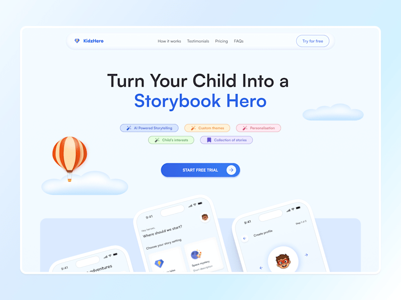 Cover image for KidsHero - AI Story App Design - Landing Page