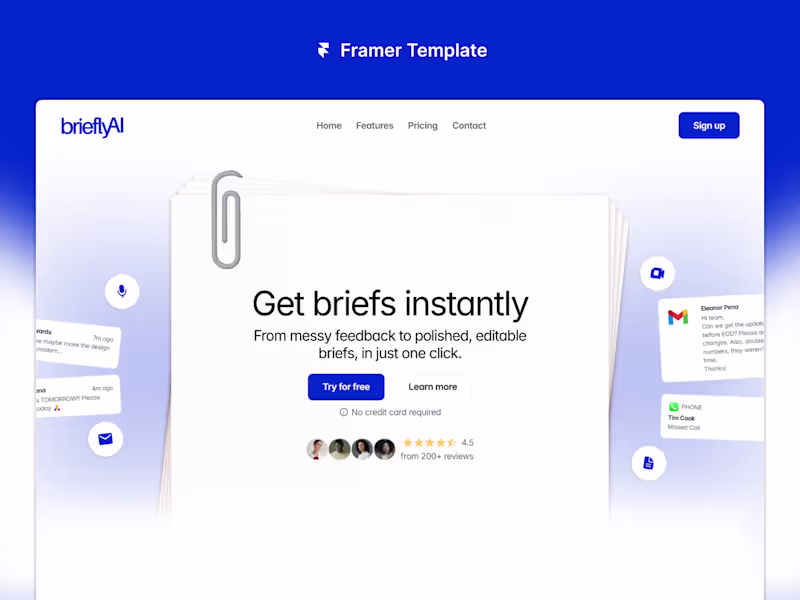 Cover image for Briefly AI, a @Framer landing page template for creative Saa...