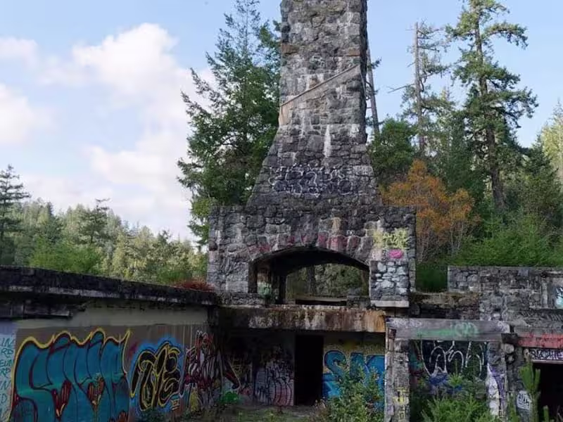 Cover image for This abandoned resort hidden in BC’s woods is an eerie art-cove…