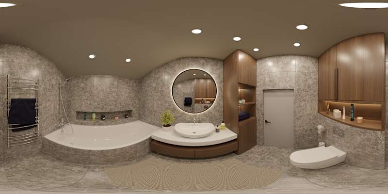 Cover image for Luxurious Marble-Clad Bathroom with Integrated Tub