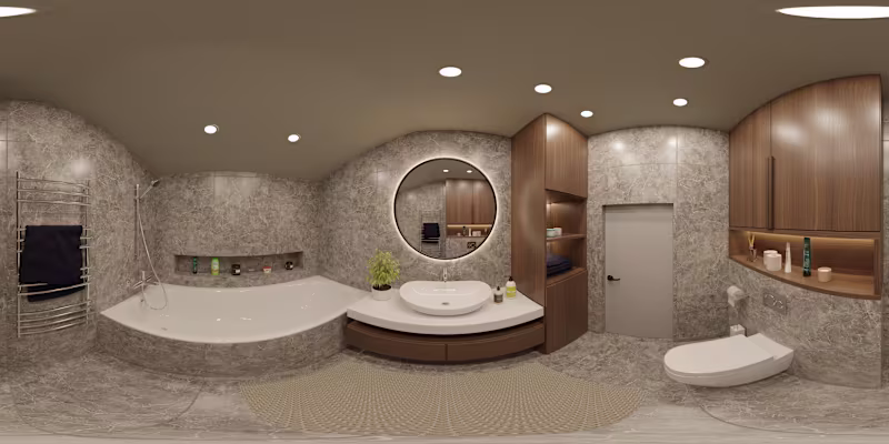 Cover image for Luxurious Marble-Clad Bathroom with Integrated Tub