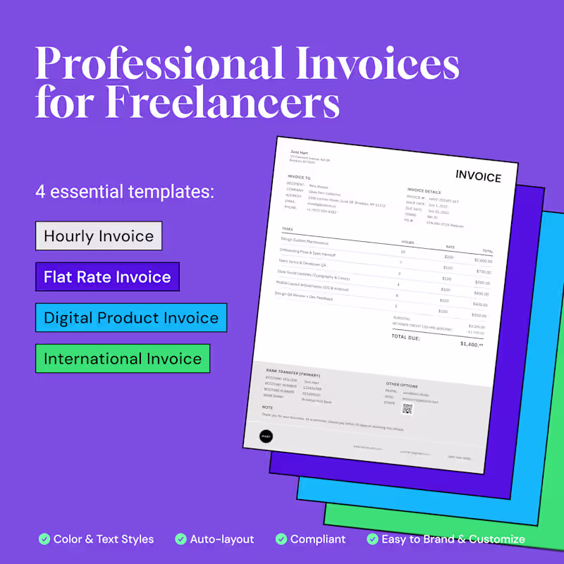 Cover image for Invoice templates https://twotapirs.gumroad.com/l/Invoice