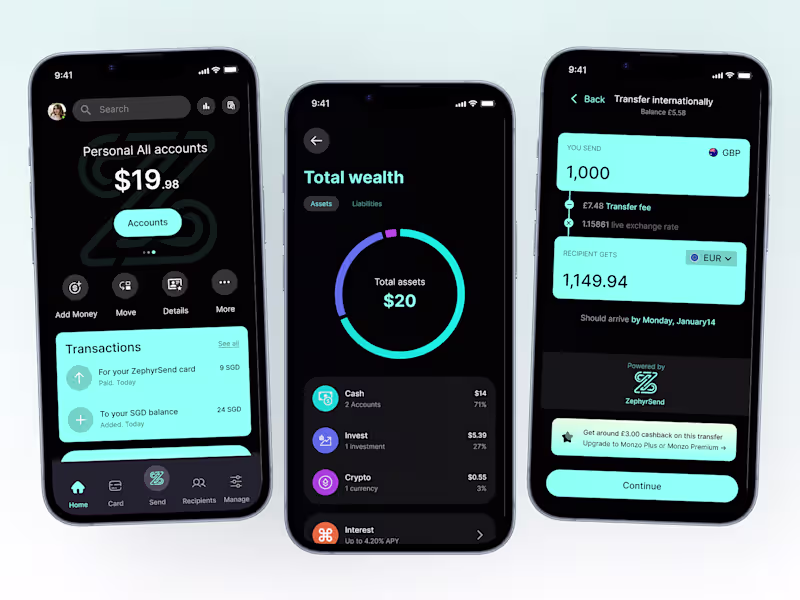 Cover image for Dark-Themed Mobile Banking & Crypto Wallet App Concept