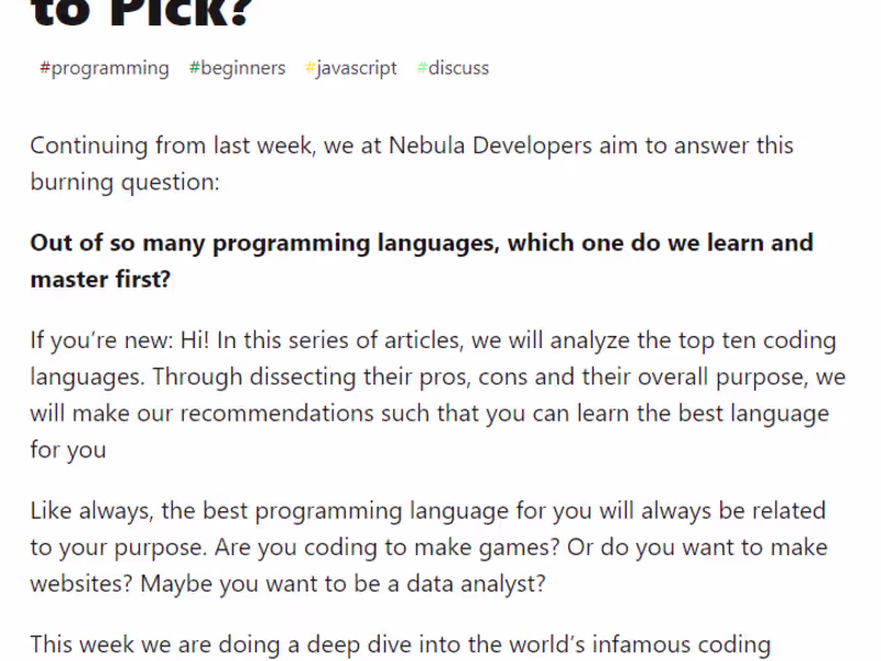 Cover image for Best Programming Language to start out Part 2
