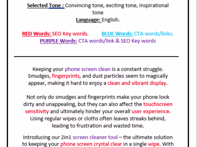 Cover image for A clean email marketing copy for a phone screen clener.