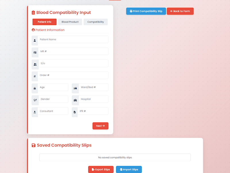 Cover image for Blood Bank Compatibility Slip Management System
