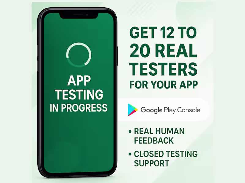 Cover image for Provide 12/20 Real Tester for Google Play Console Closed Testing