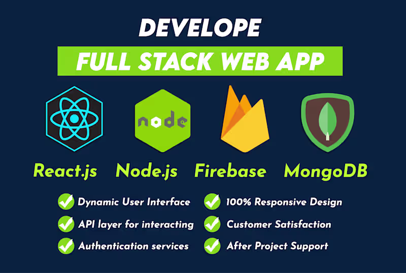 Cover image for I will develop web app with react js, node js, firebase, mongodb