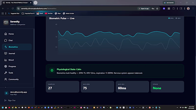 Cover image for serenity wellness app  www.serenity.chronoaisolutions.com