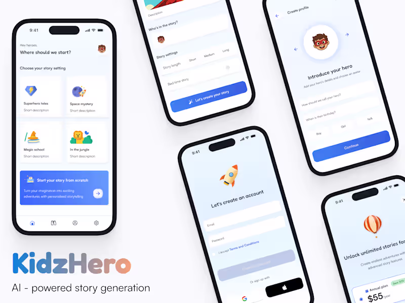 Cover image for KidsHero - AI Story App Design