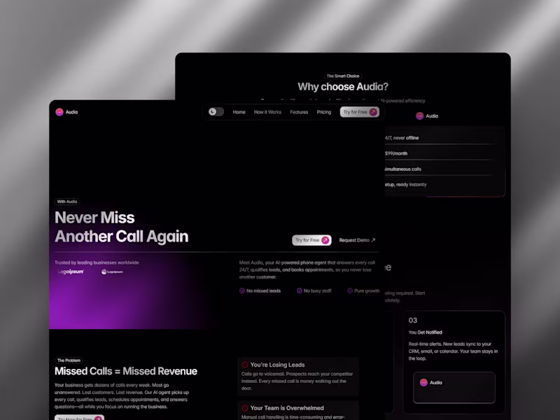 Cover image for Audia - AI Call Agent Landing Page