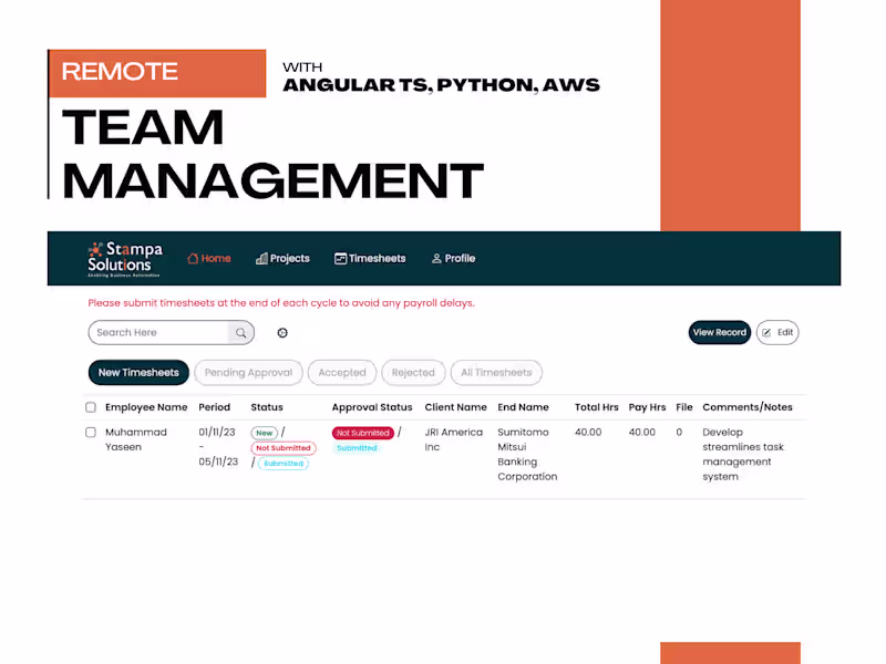 Cover image for Remote Team Timesheet Management Portal