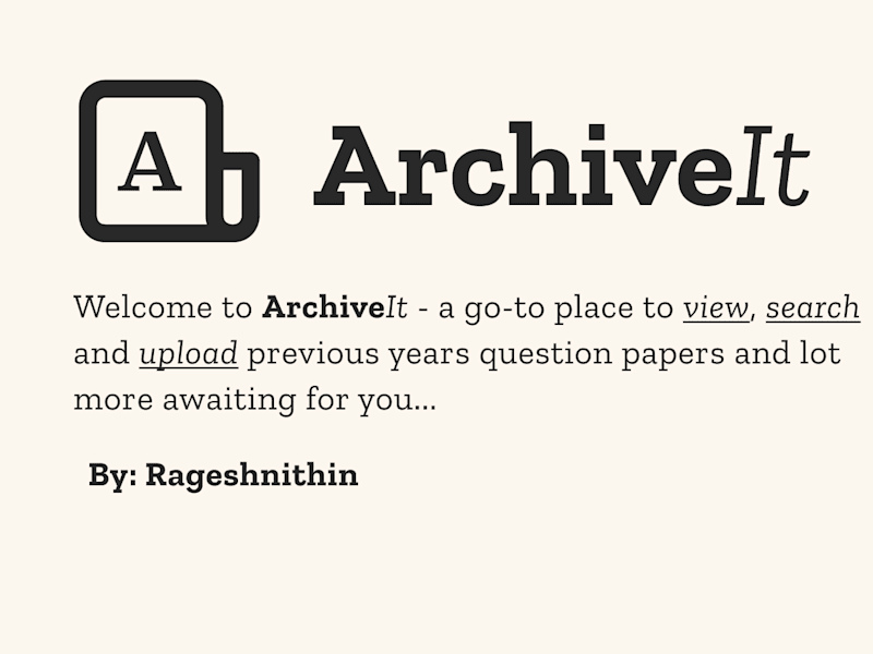 Cover image for Archive It - Question Bank Website