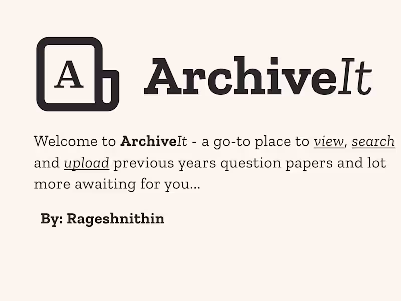 Cover image for Archive It - Question Bank Website