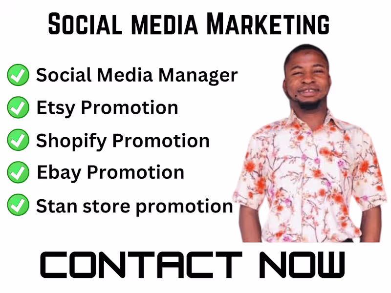 Cover image for Social media Marketer, Content marketer, Etsy promotion, Shopify