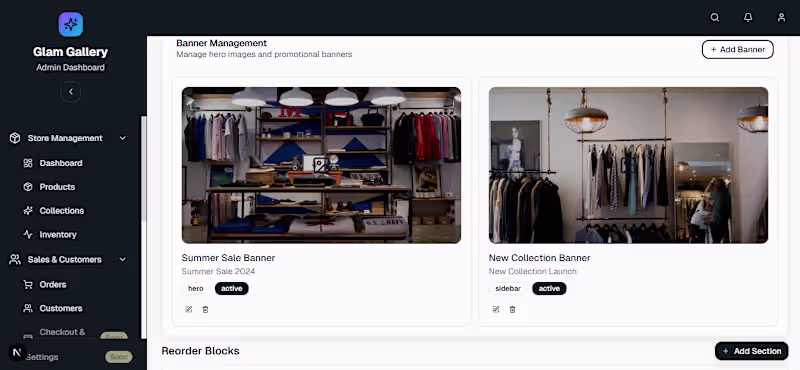 Cover image for Glam Gallery E-commerce Admin Dashboard Development