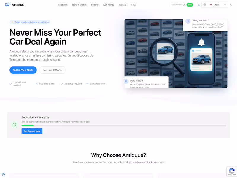Cover image for Amiquus Car Alert Subscriptions Development