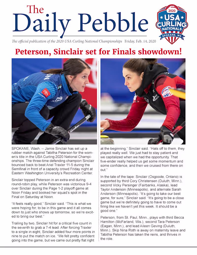 Cover image for Curling National Championship 2020 "Daily Pebble" Newsletter