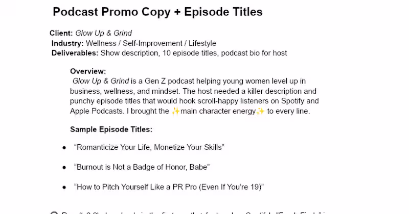 Cover image for Podcast Promo Copy + Episode Titles