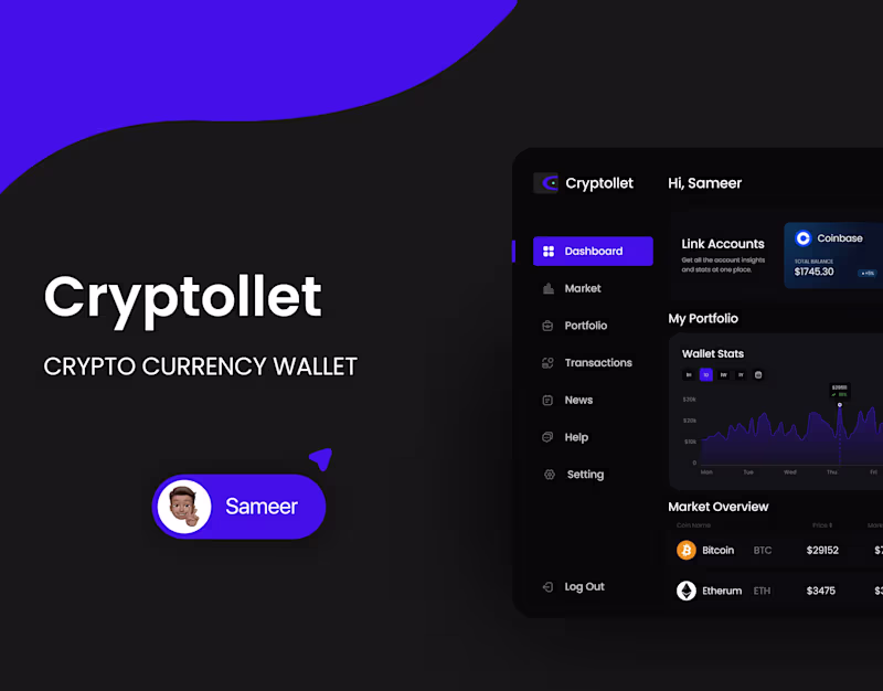 Cover image for Crypto Dashboard - Cryptollet UI Design