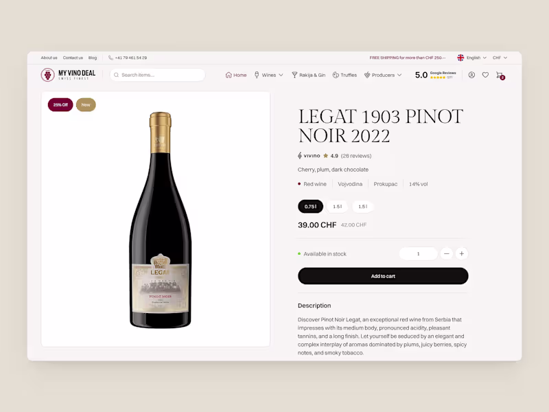 Cover image for Ecommerce Website - Design for Swiss Wine Shop