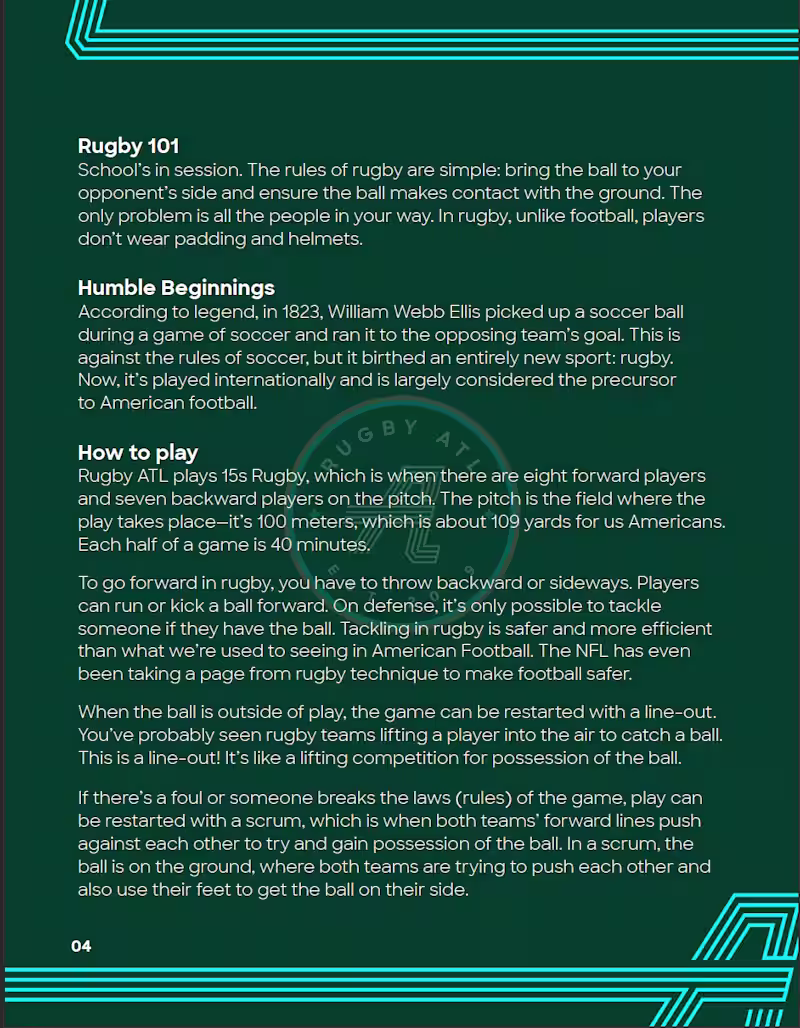 Cover image for Rugby ATL | Media Kit Writing + Pitching