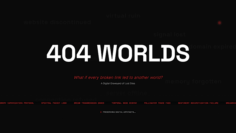 Cover image for 404 WORLDS: DIGITAL GRAVEYARD OF LOST SITES