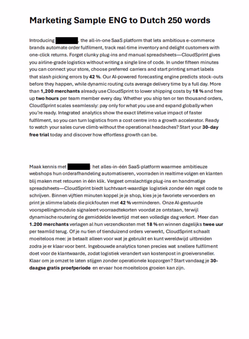 Cover image for Marketing Sample ENG to Dutch 250 words